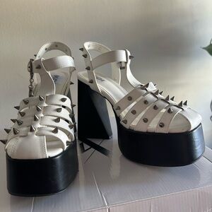 Koi White and Black Spiked Platform Sandals